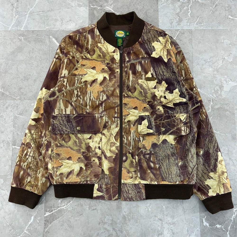 Cabelas Camo Hunting Jacket Mens XL Woodland Bomber Coat Comouflage